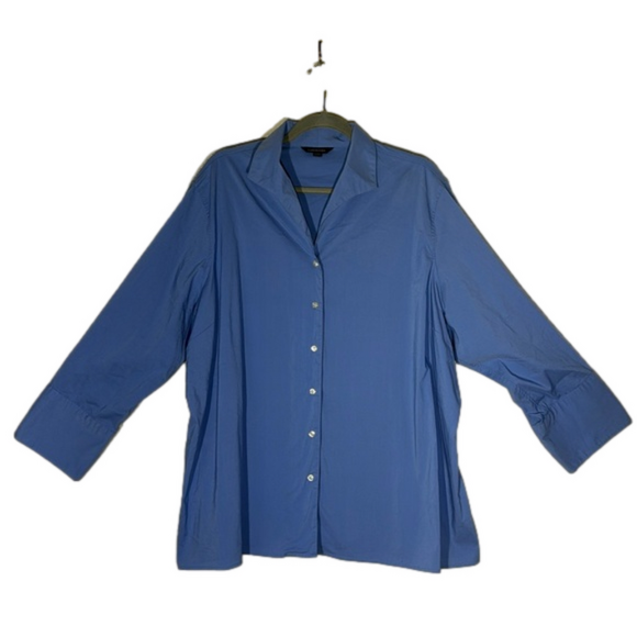 LANDS END Women's Size 24W Light Blue 3/4 Sleeve Button-Down Shirt Cotton Blend - Picture 1 of 11